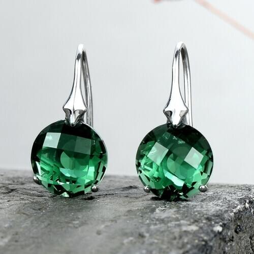 Luxury Female Natural Green Crystal Drop Earring 925 Sterling Silver Wedding Earrings For Women Vintage Round Dangle Earrings