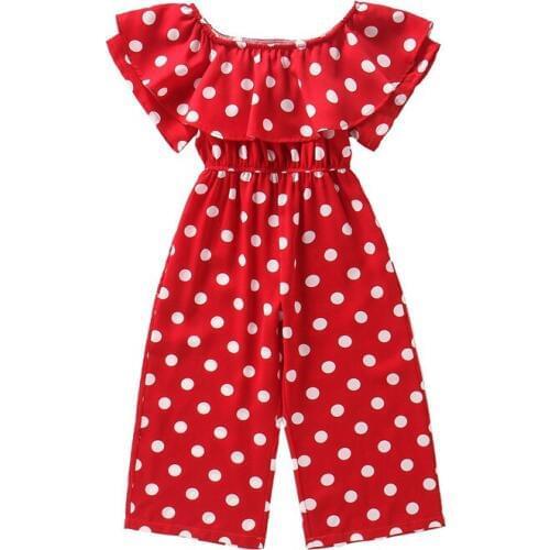 Chiffon ruffle overalls age for 3 - 12 years teenage girls vintage red dots rompers 2020 summer back to school children clothes