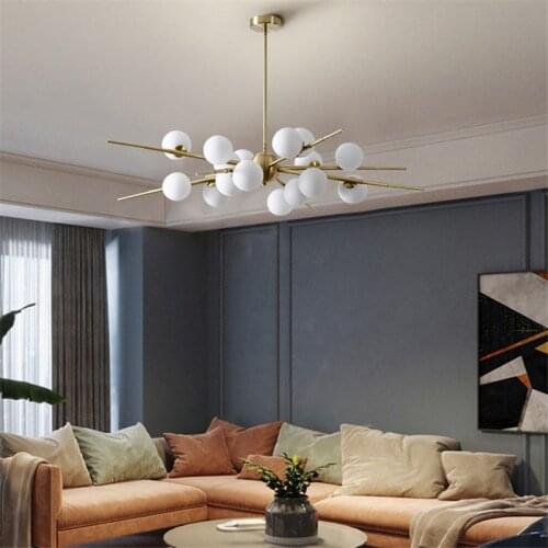 Modern LED Glass Ball Pendant Lights Nordic Living Room Decor Dining Room Hanging Lamps Magic Bean Lamp Bar Cafe Shop Chandelier