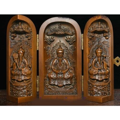 Wedding decoration Chinese Boxwood Wood Carved Taoism Leader TaiShang Laojun Lao-tzu God Statue Box