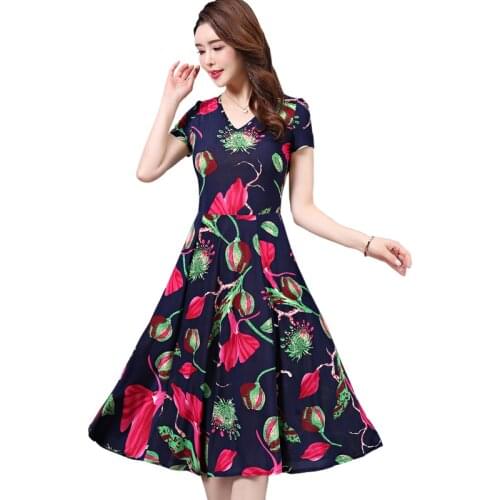 Women Casual Floral Print Maxi Dresses Ladies Elegant Short Sleeve V-Neck Long Dress Plus Size Female Vestidos Women Clothing