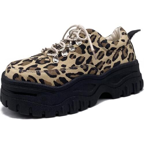 Womens Plus Velvet Thick Sole Shoes 2021 Spring And Winter Casual All-Match Street Trend Increases In Leopard Print Ankle Boots