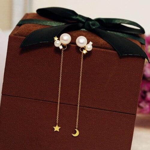 REETI New Fashion 925 Sterling Silver Zircon Long Tassel Ear Line Luxury Stud Earrings Star Moon Silver Earrings For Women