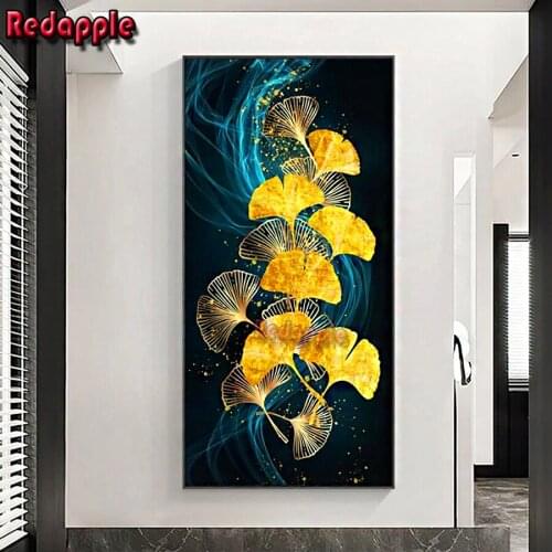 Gold And Blue Ginkgo Leaves Diamond Paintin full round Diamond embroidery 5d diy diamond mosaic square abstract Canvas Painting