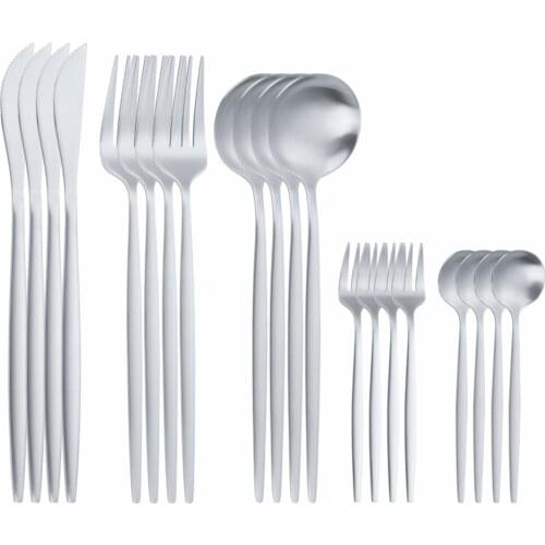 20Pcs Matte Silver Stainless Steel Cutlery Tableware Set Party Dinnerware Dinner Flatware Set Forks Knives Spoons Set Silverware