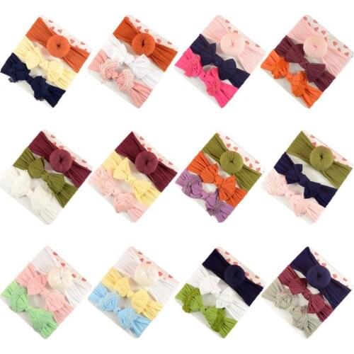 3 Pcs Baby Infants Newborn Soft Nylon Hair Band Donuts Bowknot Elastic Headband N84E