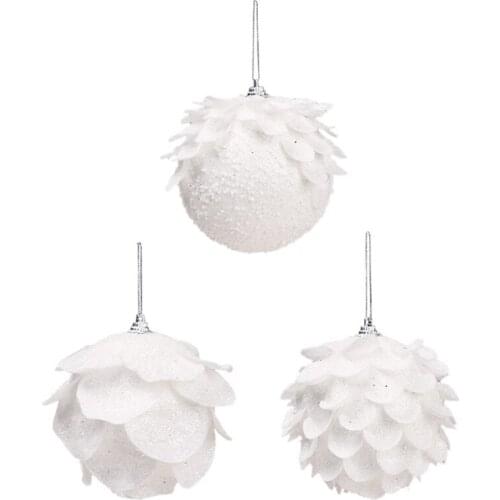 3 Pcs Snow White Petal Foam Balls Christmas Hanging Ornaments Xmas Tree Pendant F19B