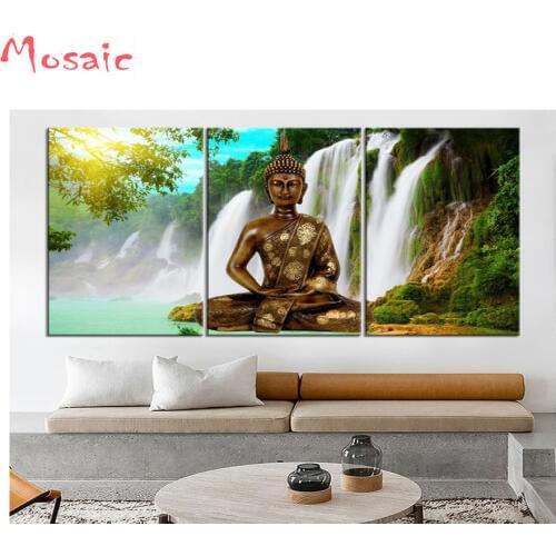 3pcs/set 5d Diamond embroidery Great Falls Landscape Buddha poster Cross Stitch square Rhinestone mosaic diamond painting sale