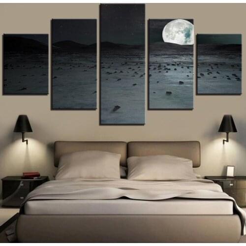 5 Pieces Moon Canvas Posters Lunar Wallpapers Planet Universe Painting Landscape Pictures Night Star For Home Room Decor Artwork