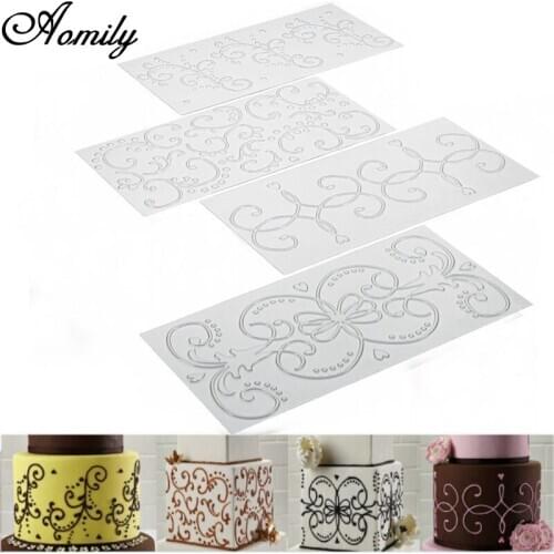 Aomily 4Pcs/Set Rattan Lattices Fondant Cake Molds Transparent Plastic Textured Sugar Crafts Sheet DIY Baking Decorating Tools