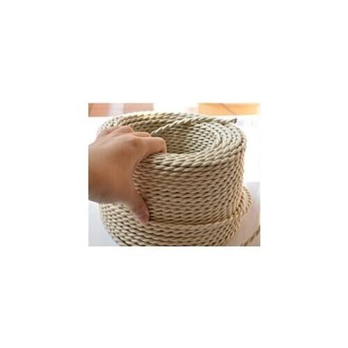 Free shipping 100meter/roll Beige color fabric twisted wire cord Vintage fabric Electrical Wire edison lighting cable