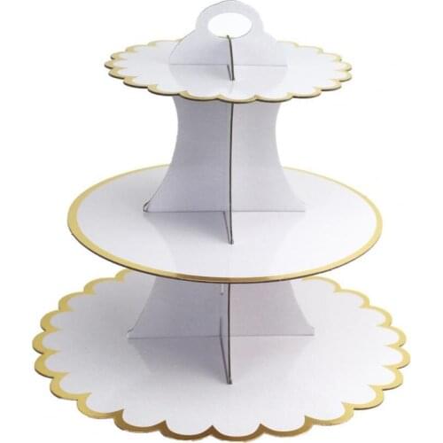 Paper Cake Stand Easy to Assemble Three-layer Flower Edge Disposable Dessert Stand for Wedding