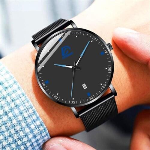 Men Minimalist Fashion Watch Stainless Steel Mesh Belt Quartz Watches Man Business Casual Calendar Clock Relogio Masculino