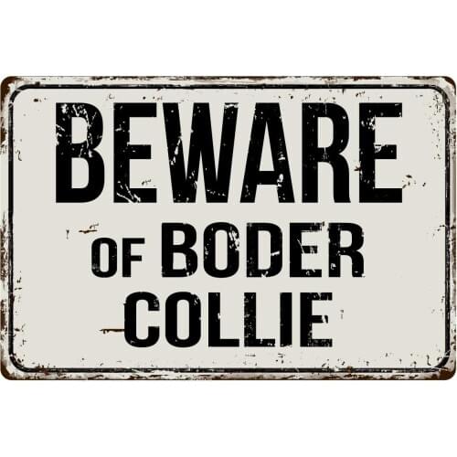 Deerts 170VS Beware of Border Collie 8 x 12 Vintage Aluminum Retro Metal Sign