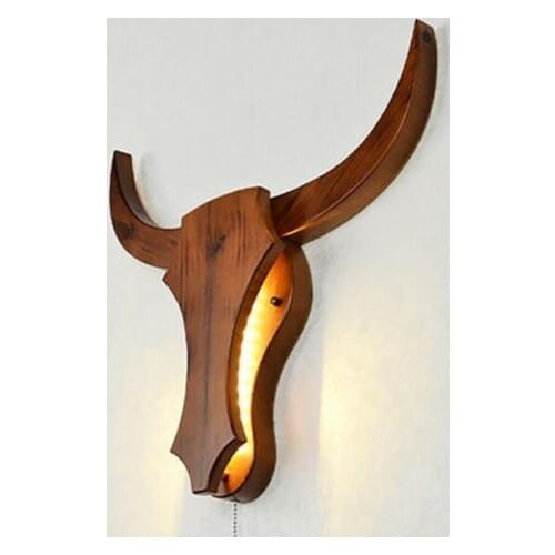 Wood Bull Ox Animal Style Wall Lamps E27 LED Sconce Wall Lights Lighting Fixture