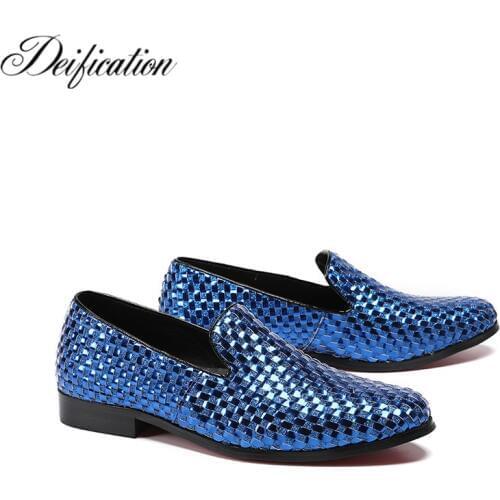 Defication Designer Shoes Luxury Checkered Loafers zapatos de hombre Slip On Oxfords Shoes For Men Fashion Blue Weaving Shoes 47