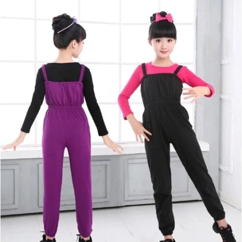 Girls Kids Ballet Leotard Jumpsuit Children Cotton Gymnastic Suspenders Pants Black Purple Ballet Clothes Dancewear