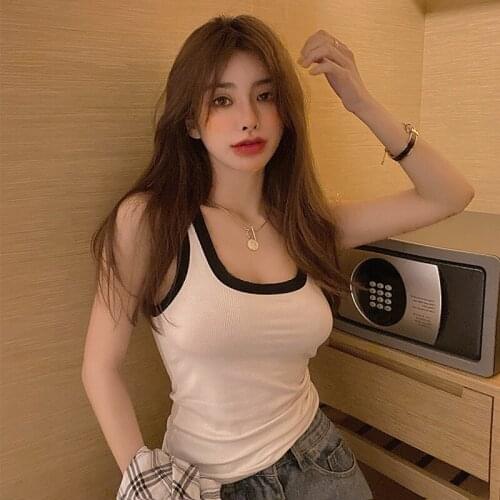 Ribber Stretchy Tops Femme U Neck Summer Basic Shirts White Black Casual Color Black Vest Off Shoulder Athletic Womens Tank Top