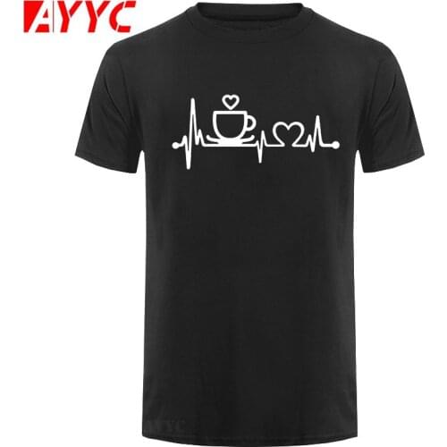 AYYC T Shirt Tshirt Coffee Cup Heartbeat T Shirt Men Women Short Sleeve Round Collar Slim Fit Streetwear Casual Funny Cotton