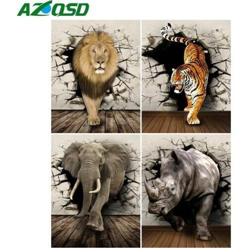 AZQSD Painting By Number Elephant Drawing On Canvas Diy Frame Paint By Numbers Tiger Lion Animal Kits Modern Wall Art Gifts
