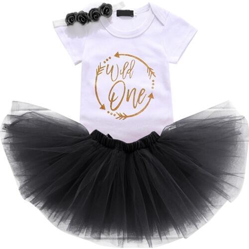 3pcs Set Cute Baby Girls Cake Smash Outfit for 1st Birthday Party Photography Headbands Romper Bodysuit Tulle Skirt Baby Clothes