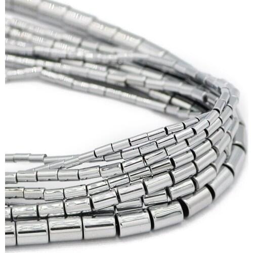 Silver Natural Stone Round Hematite Cylinder Spacer Loose Beads For Jewelry Making DIY Bracelet Necklace 4/5/6/8MM Accessories