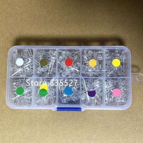 200pc/box F5 5MM Round LED Kit Mixed Water Clear Warm white Red Green Blue Pink Purple UV Orange Yellow light emitting diode Set