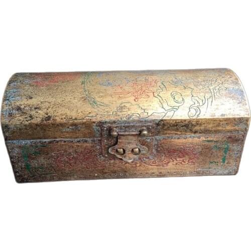 Brass Collection Oval Ink Cartridge Embossed Color Painting Copper Box Qing Dynasty Jewelry Storage Box