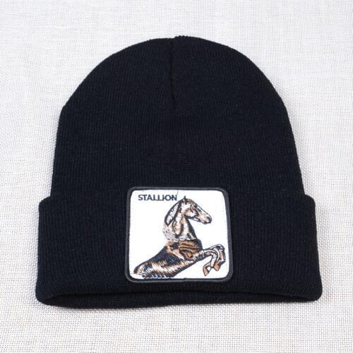 Men Women Warm Winter Embroidery Horse Pattern Ski Beanies Wrap Stripe Knit Hats Cap Unisex Black Gray Red Fashion Hedging Cap