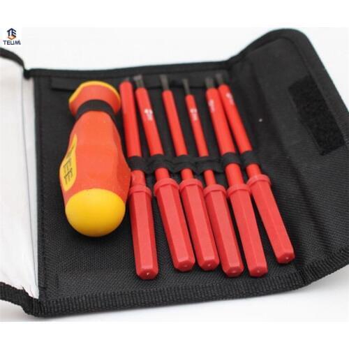 Insulated Screwdriver Set Electrician Dedicated CR-V Slotted Phillips 1000V High Voltage Resistant Hand Tool 7Pcs