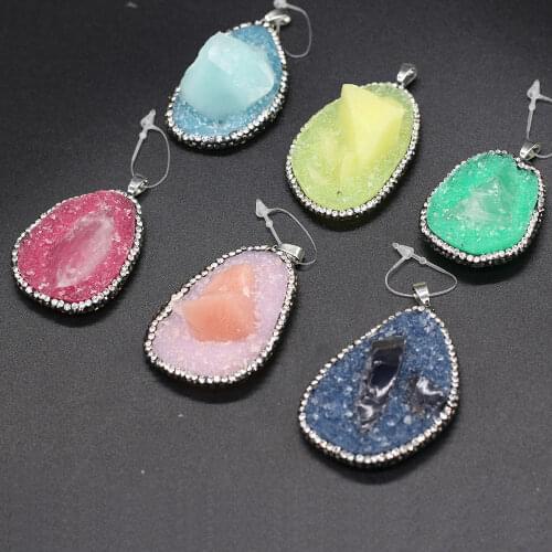 Natural Druzy Agates Pendant Irregular Diamon-Studded Stone Pendants for Jewelry Making DIY Necklace Size 35x50-45x55mm
