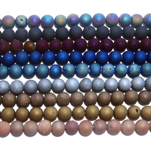 Wholesale Natural Stone Metallic Titanium Coated Natural Druzy Quartz Agates Beads For Jewelry Making DIY Bracelet 6 8 10 12 MM