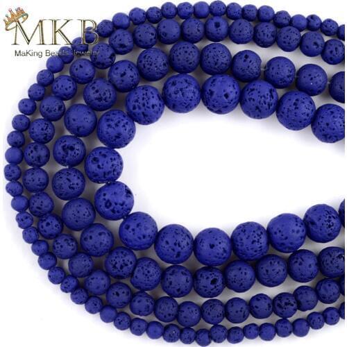 Natural Dark Blue Hematite Lava Stone Round Beads Matte Spacer Loose Beads For Jewelry Making 4mm-12mm Diy Bracelet Jewellery15"