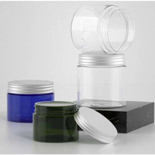 50g/100g/150g/200g/250g Plastic Transparent Aluminum Cover Empty Makeup Jar Pot Refillable Sample Bottles Travel Face Cream