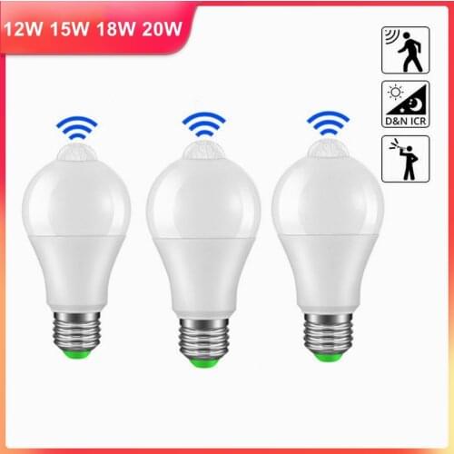 1-10PCS/PIR Motion Sensor lamp E27 12W 20W LED Night light Bulb Smart AC110V-220V For Stair Toilet Porch Garage Balcony Bathroom