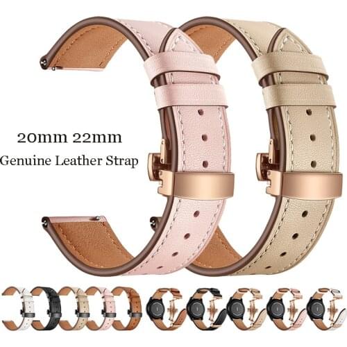 Butterfly buckle Leather Band for Samsung Galaxy Watch Active 2 44mm 40mm Watch Strap for Huawei watch gt 2 42mm Bracelet bands