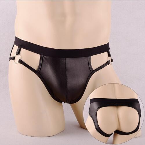 Sexy Male Metal Ring Wet Look Hollow Out Open Back Open Crotch Underwear UnderPants Thong Briefs Lingerie Night Club Costume