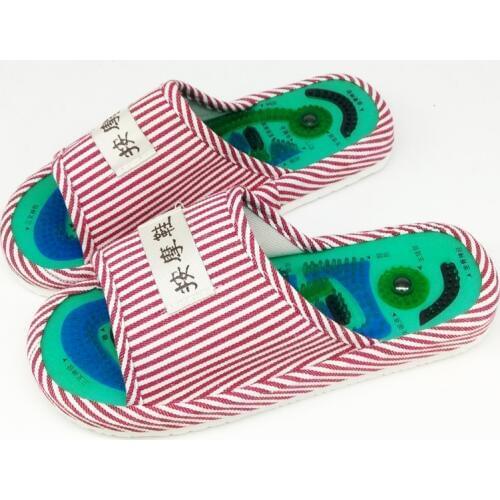 Womens Summer Slippers Indoor Healthy Home Shoes Red Blue Magnet Stripe Massage Slippers Flip Flops Women Slides Flat Sandals