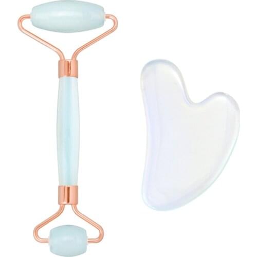 Natural Opal Facial Massage Roller Gouache Scraper Set Gouache Stone Roller Massager For Face Gua Sha Scraper Anti Wrinkle Tools