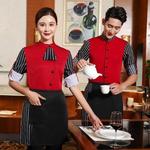 Long Sleeve Hotel Workwear Autumn Chef Chinese Restaurant Waiter Uniform Men Catering Tooling Outfit Fast Food Waitress Uniform