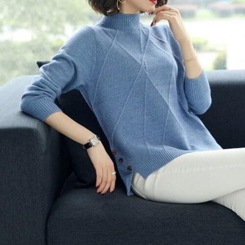 Half Turtleneck Sweater Autumn Winter Knitted Pullovers Women Sweaters Casual Loose Long Sleeve Solid Color Female Jumper X702