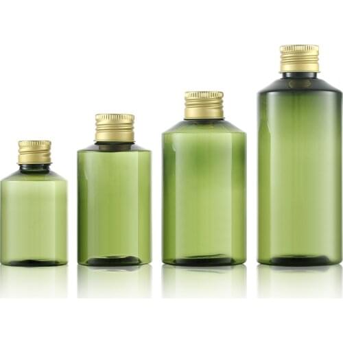 24pcs 50ml 100ml 150ml 200ml dark green plastic Bottle,Plastic Cosmetic Container golden metal cap,empty plastic bottle
