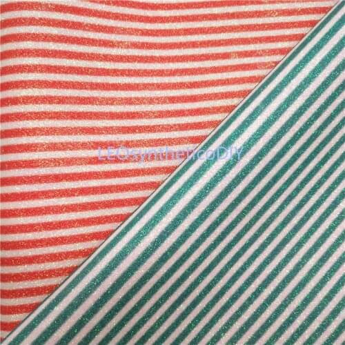 1PC 21X29CM Red and Green Glitter Fabirc, Stripes Glitter Leather, Glitter Leather Sheets For Making Bows LEOsyntheticoDIY S160F