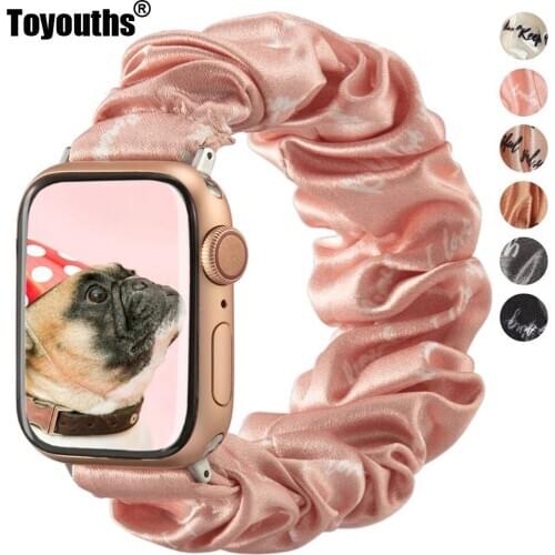 Toyouths Letter Fabric Band for Apple Watch SE Scrunchies 38mm 40mm Women Elastic Strap 42mm 44mm for iwatch Series 6 5 4 3 2 1