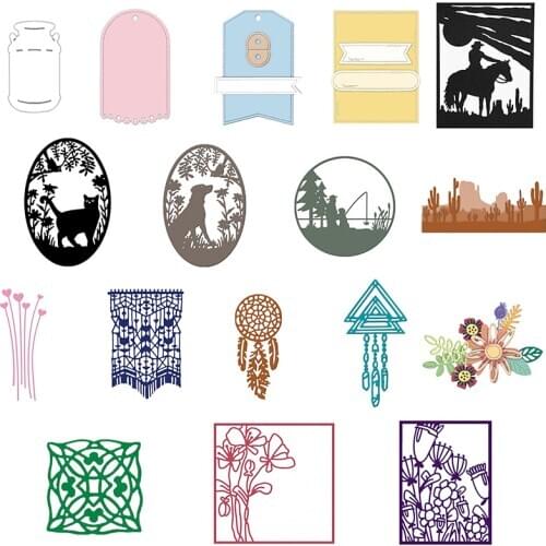 Cutting Dies Mixed Element Banner Label Cat Dog Round Silhouette Desert Hills Florals Frame Doodle Frame Decor Ornaments 2021
