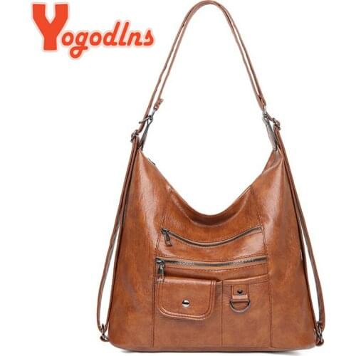 Yogodlns Vintage Shoudle Bag For Women Soft PU Leather Crossbody Bag Casual Lady Handbag Retro Handle Bag Multifuncion Backpack