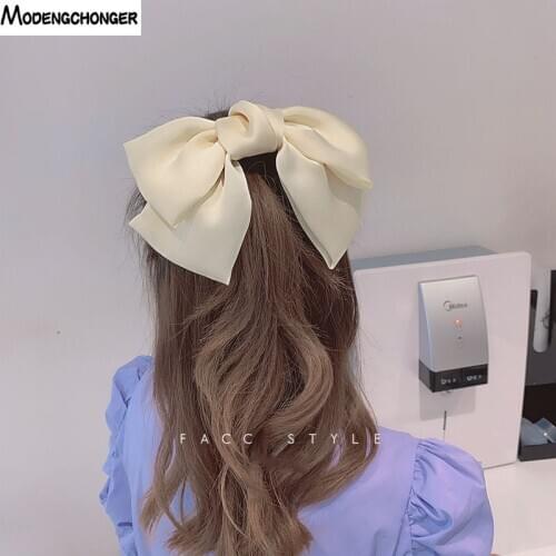1PC Autumn New Big Barrette Bow Hair Clips Satin Creamy-white Butterfly Bow Hairpin Girls Hair Accessories for Women Bowknot