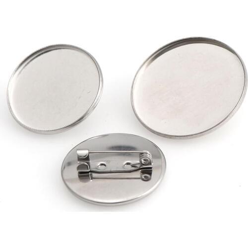10PCS 25/30mm Stainless Steel Brooch Clasps Pin Disk Base Pad Bezel Blank Cabochon Trays Backs For Jewelry Craft Making