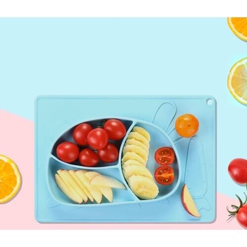 1Pcs Baby Silicone Bowl Food Grade Rabbit Cute Cartoon Silicone Plate Platos Suction Tray Antislip Mini Mat Silicone Plate