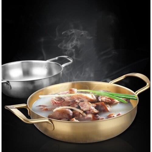 1pc Seafood Pots Stainless Steel Double Ear Thickened Single Small Hot Korean Instant Noodle Pots Household Kitchen Cooking Tool